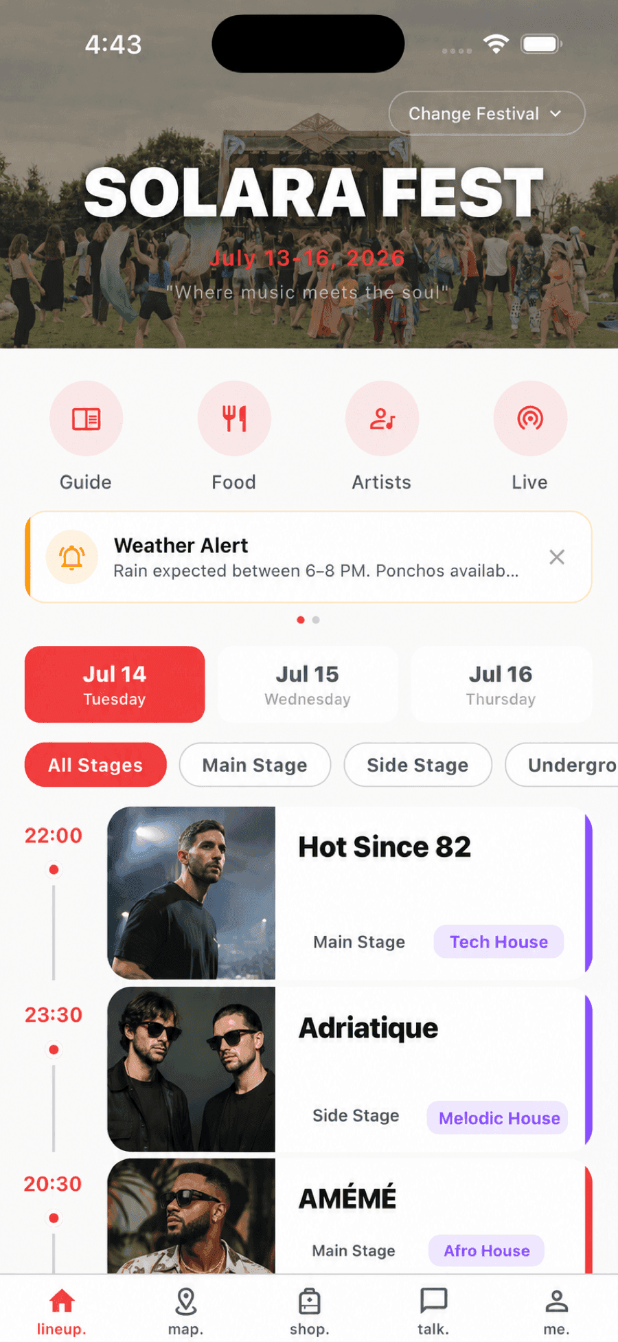 myfestival home screen